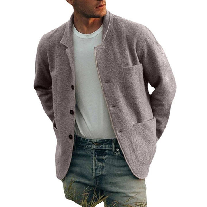 Herren nan ungefütterter Wollmix-Cardigan-Blazer mit aufgesetzten Taschen und schlichter Kantenverarbeitung Echo Archiv
