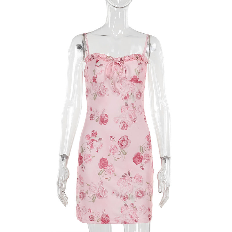 Damen Blumen Kleid mit verstellbaren Spaghetti-Trägern und süßem Rüschendetail Echo Archiv