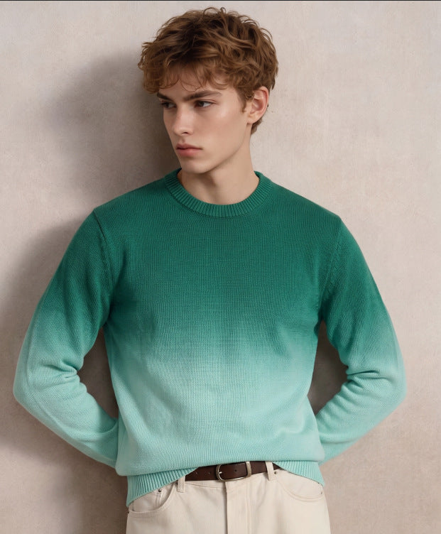Herren Feinstrick-Pullover mit Dip-Dye-Effekt und Rundhalsausschnitt Echoarchiv
