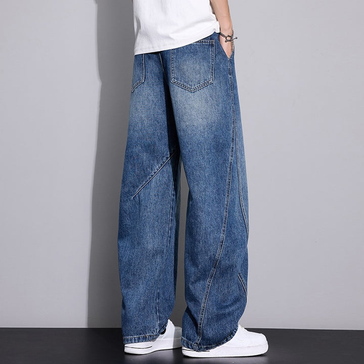 Herren Weite Baggy-Jeanshose mit Tunnelzugbund, markanten Teilungsnähten & elastischem Saum Echoarchiv