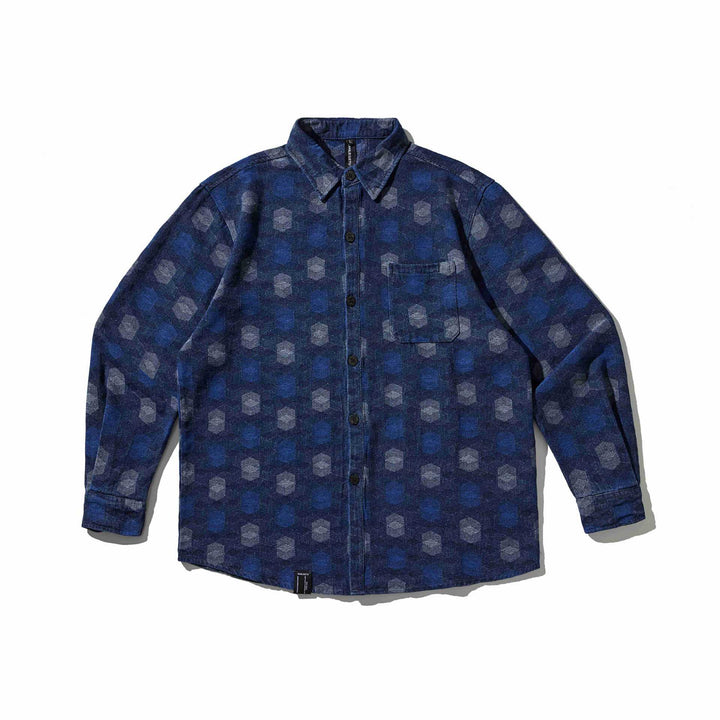 Herren Hemdjacke im Denim‑Look mit geometrischem Jacquardmuster Echoarchiv