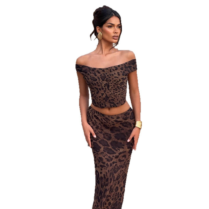 Damen Elegantes Set aus Crop-Top und Maxirock mit Leopardenmuster Echo Archiv