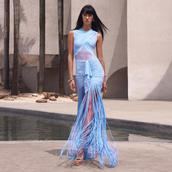 Damen Maxikleid mit raffinierten Drapierungen und fließendem Schnitt Echo Archiv