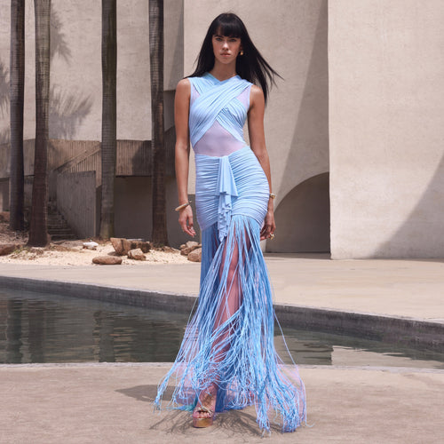 Damen Maxikleid mit raffinierten Drapierungen und fließendem Schnitt Echo Archiv
