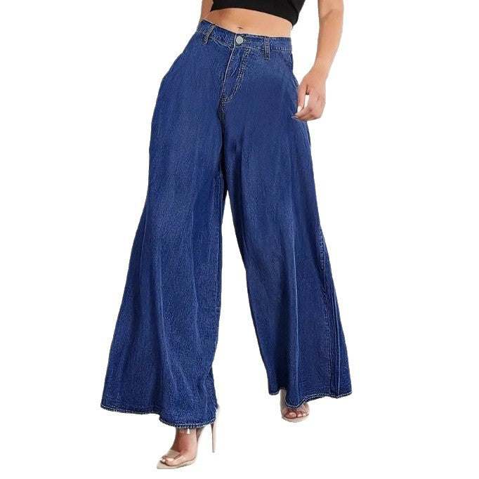 Damen Extraweite High‑Waist Denim‑Palazzohose mit fließendem Tellerfall Echo Archiv