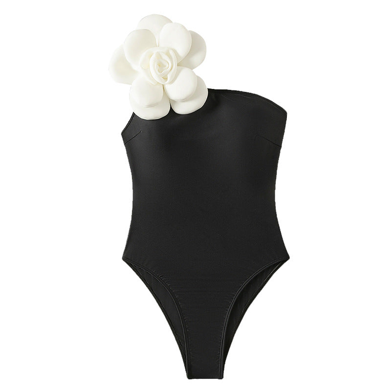 Damen Eleganter One-Shoulder-Badeanzug mit floralen Applikationen Echo Archiv