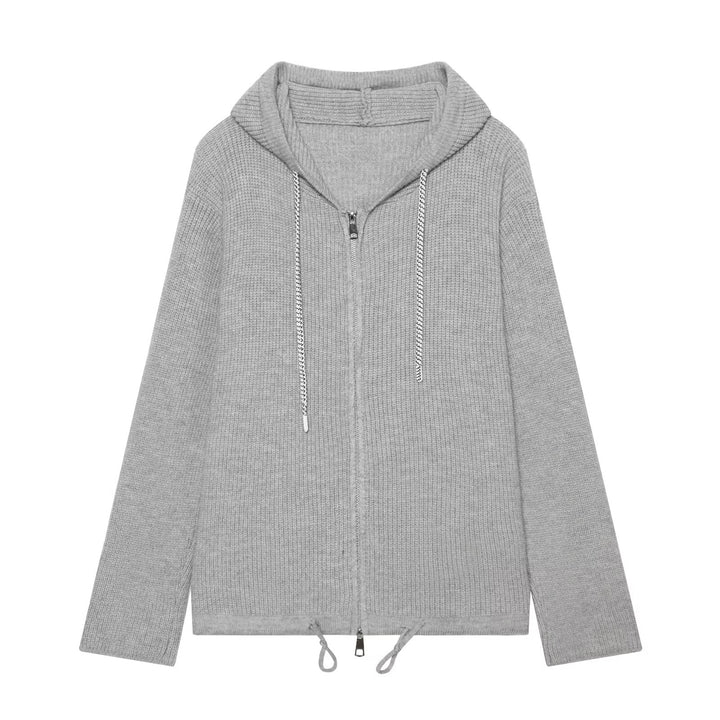 Damen Strickkapuzenjacke mit durchgehendem Reißverschluss, Rippenstruktur und Tunnelzug Echo Archiv
