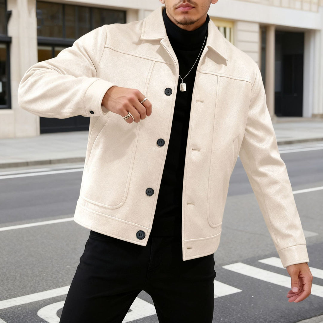 Herren nan moderner Trucker-Overshirt aus Velourslederimitat mit Ziernähten und aufgesetzten Taschen Echo Archiv