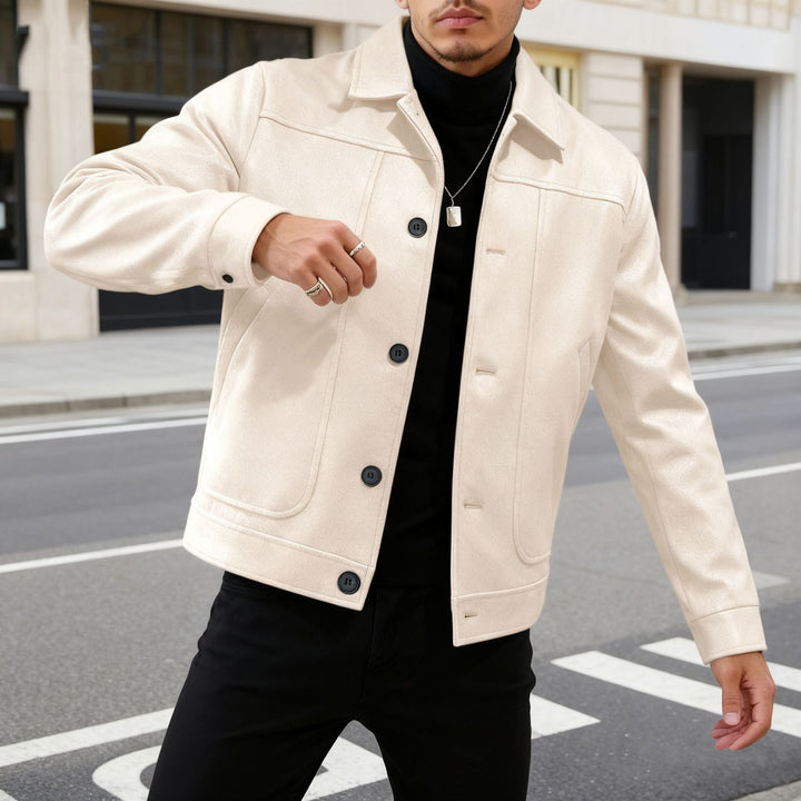 Herren nan moderner Trucker-Overshirt aus Velourslederimitat mit Ziernähten und aufgesetzten Taschen Echo Archiv