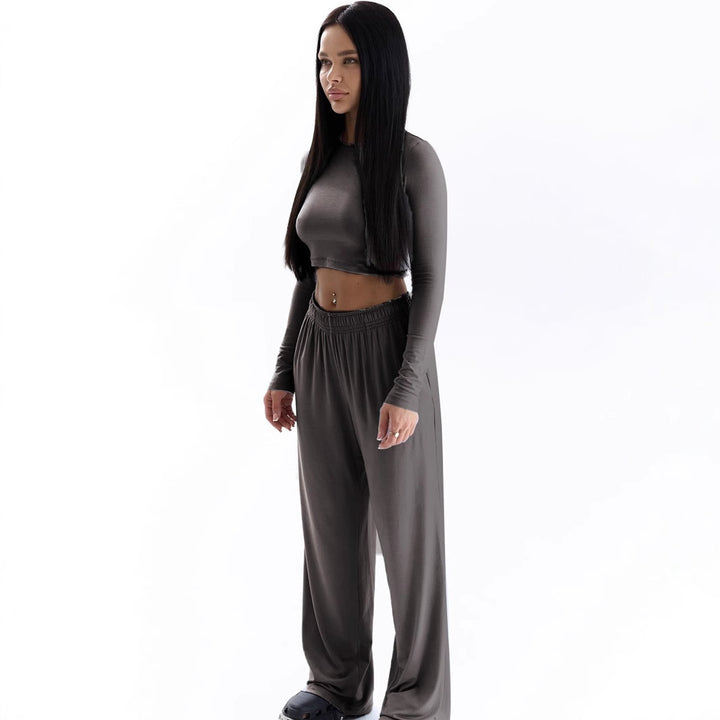 Damen Elegantes Zweiteiliges Set mit cropped Oberteil und weiten Hosen Echo Archiv