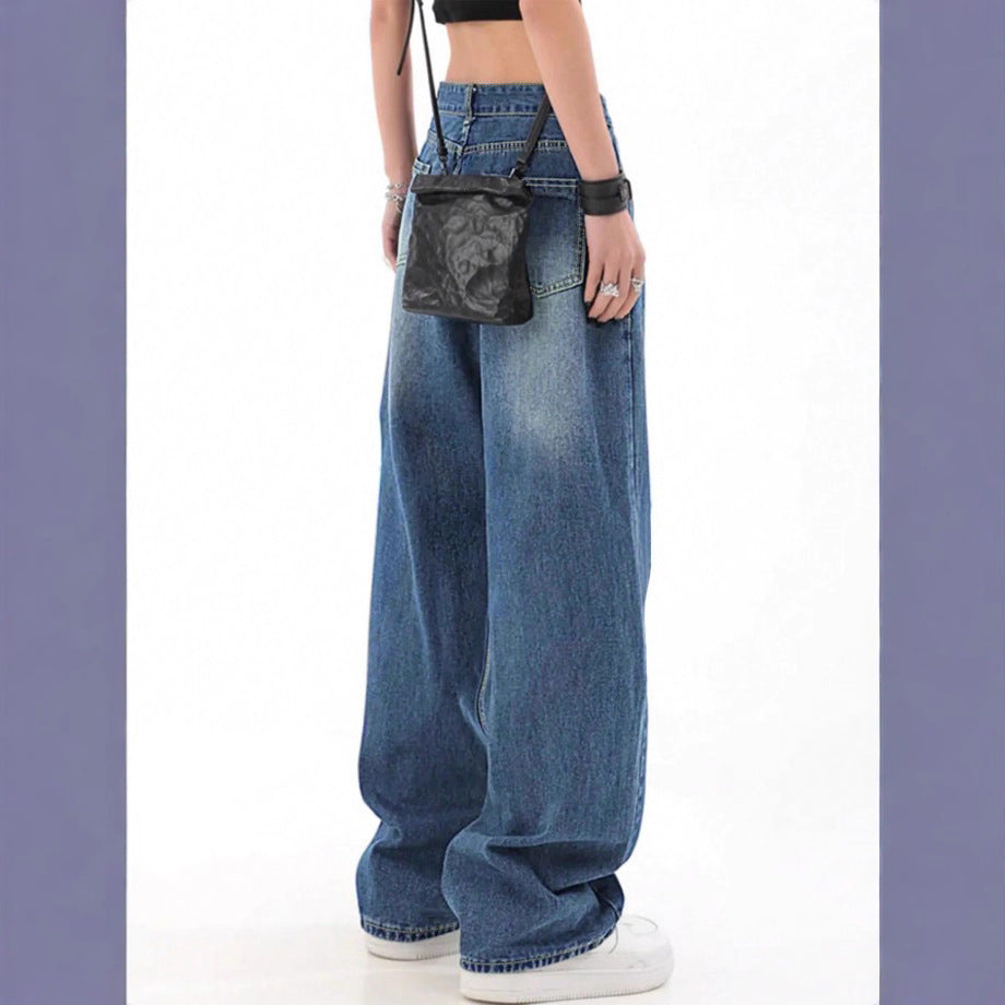 Damen hochtaillierte Oversized-Baggy-Jeans mit Knie-Rip und weitem Bein Echo Archiv