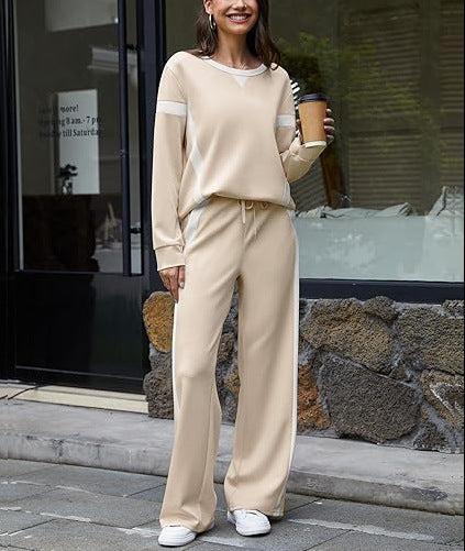 Damen sportives Lounge-Set mit weitem Sweatshirt, Palazzohose und seitlichen Kontraststreifen – Avérine