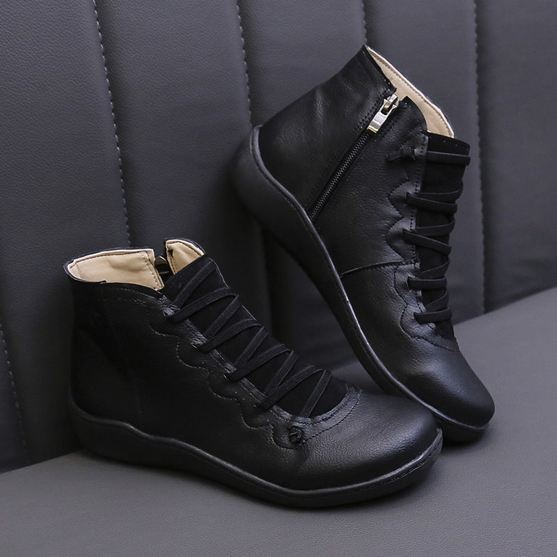 Damen nan knöchelhohe Lederstiefelette mit seitlichem Reißverschluss, elastischer Schnürung und ergonomischer Komfortsohle Echo Archiv
