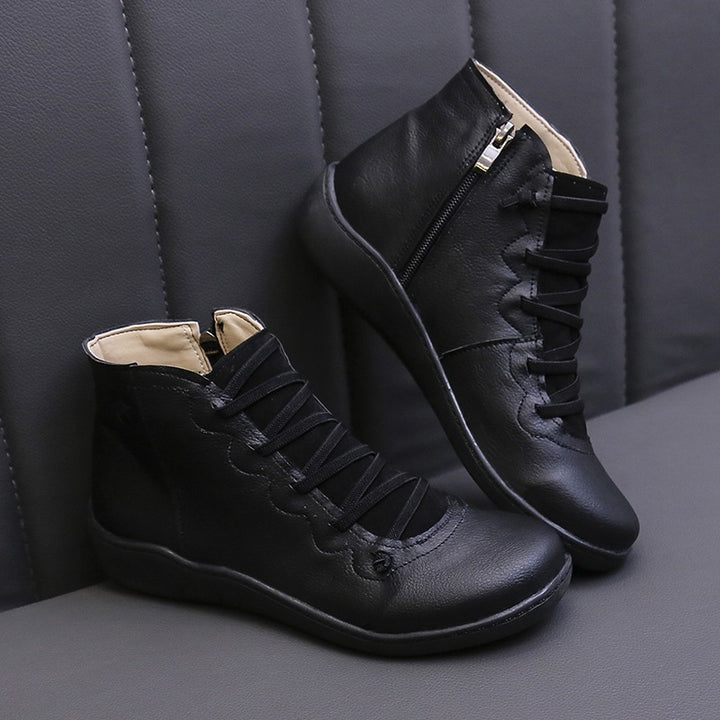 Damen nan knöchelhohe Lederstiefelette mit seitlichem Reißverschluss, elastischer Schnürung und ergonomischer Komfortsohle Echo Archiv