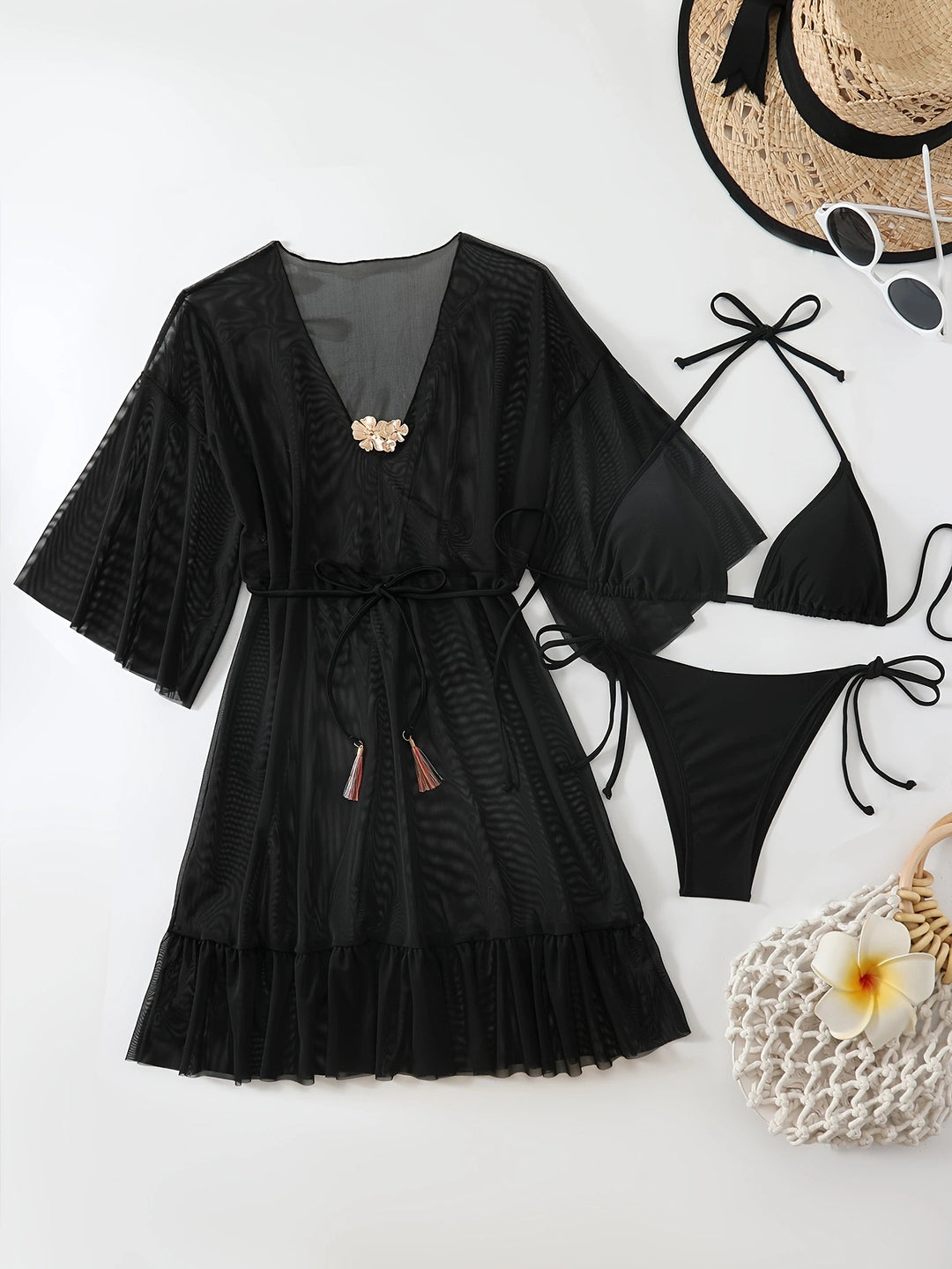 Damen Strandkaftan mit eleganter Floral-Applikation Echo Archiv