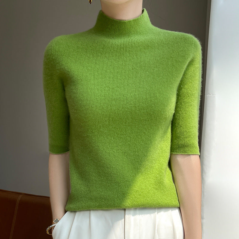 Damen Kurzarm-Mockneck-Pullover mit flauschiger Angora‑Optik Echoarchiv