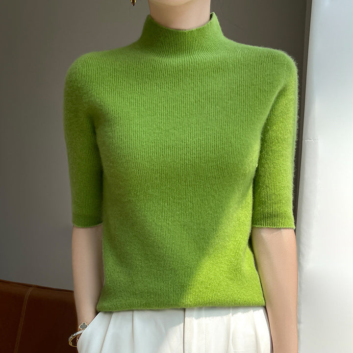 Damen Kurzarm-Mockneck-Pullover mit flauschiger Angora‑Optik Echoarchiv