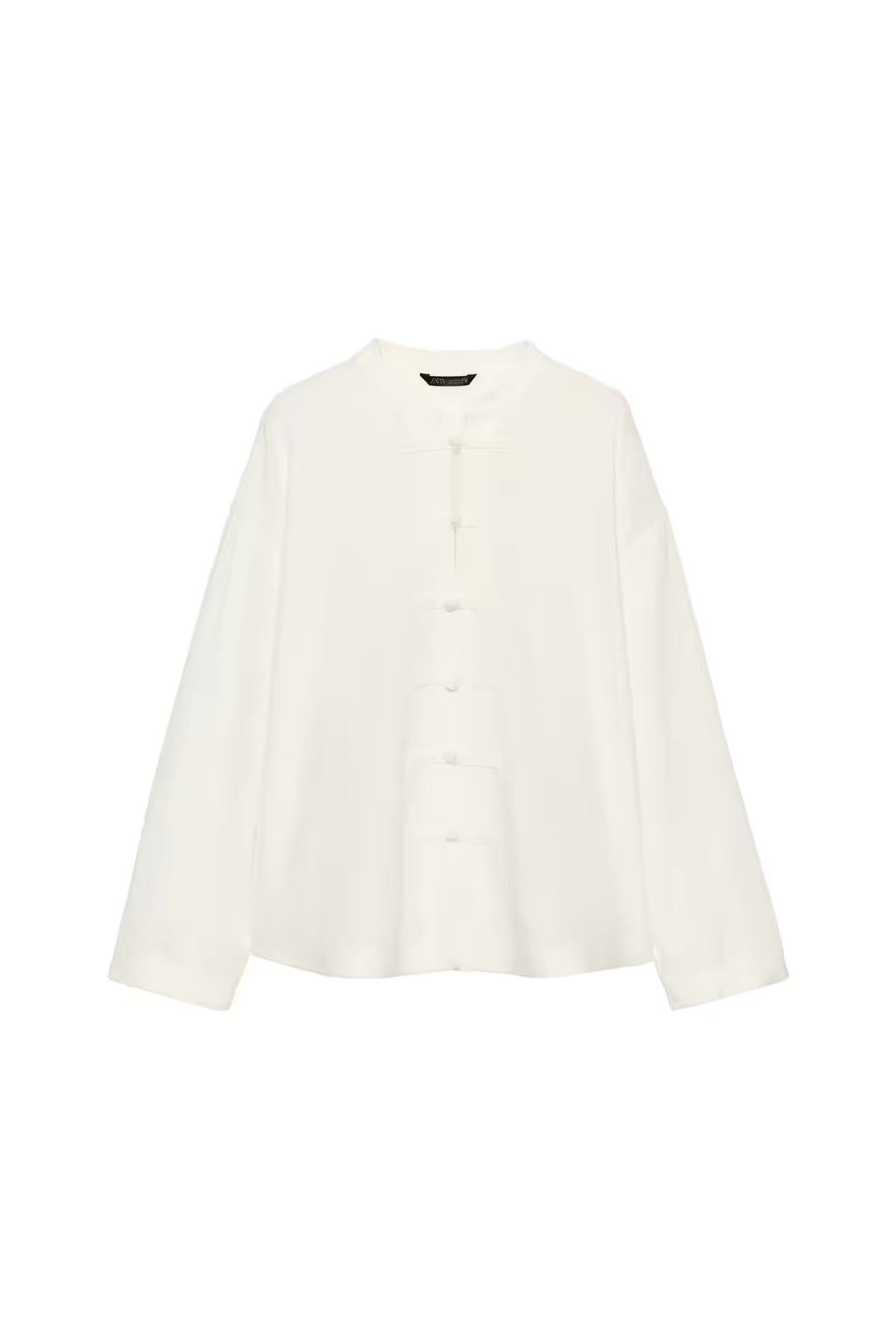 Damen Locker geschnittene Bluse im Mandarin‑Look mit Knotenknöpfen Echo Archiv