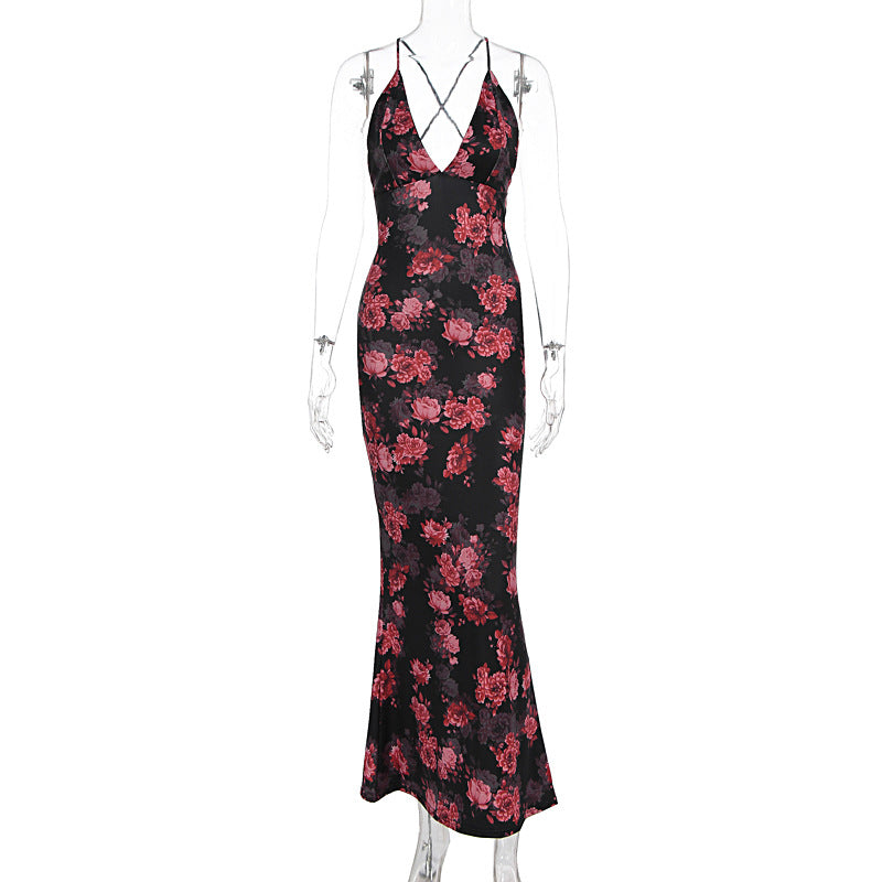 Damen Elegantes Maxikleid mit tiefem V-Ausschnitt und Spaghettiträgern Echo Archiv