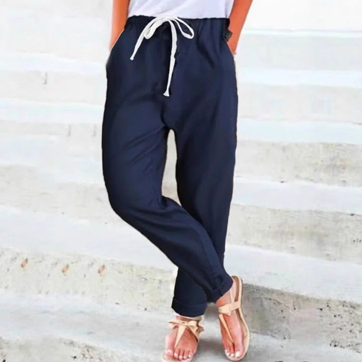 Damen nan lässige Relaxhose mit elastischem Bund, Kordelzug, Eingrifftaschen und umgeschlagenem Saum Echo Archiv