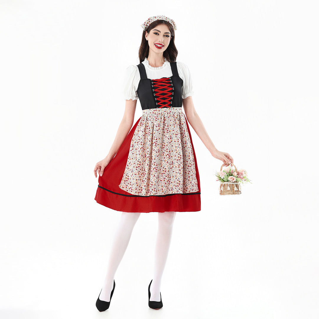 Damen nan traditionelles Dirndlkleid mit geschnürtem Mieder und floraler Schürze Echo Archiv