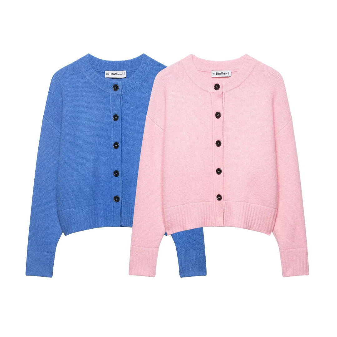 Damen Cropped-Cardigan mit kastiger Silhouette, Rippenbund und Rundhalsausschnitt Echoarchiv