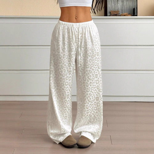 Damen Loungewear-Hose im Palazzo-Stil mit Leopardenjacquard und Kordelzug – Avérine