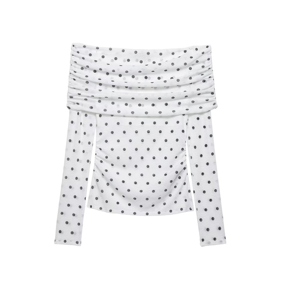 Damen Schulterfreies Langarm-Top mit Wasserfallkragen und Polka-Dot-Print Echo Archiv
