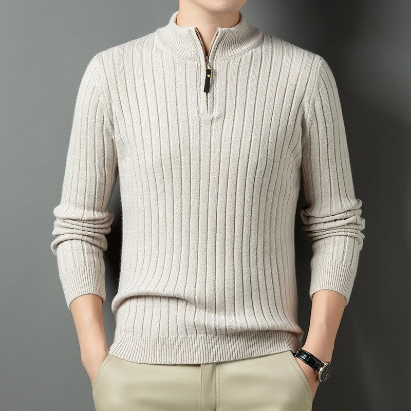 Herren Strickpullover mit modernem Stehkragen im Rippdesign Echoarchiv