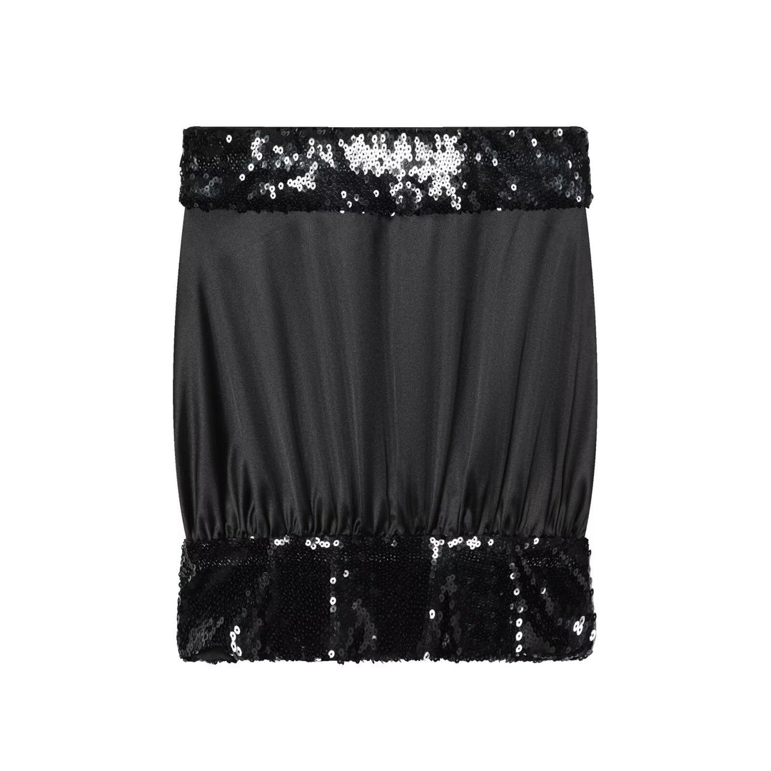 Damen Glitzernder Miniröcke mit elastischem Bund und glattem Satin Echo Archiv