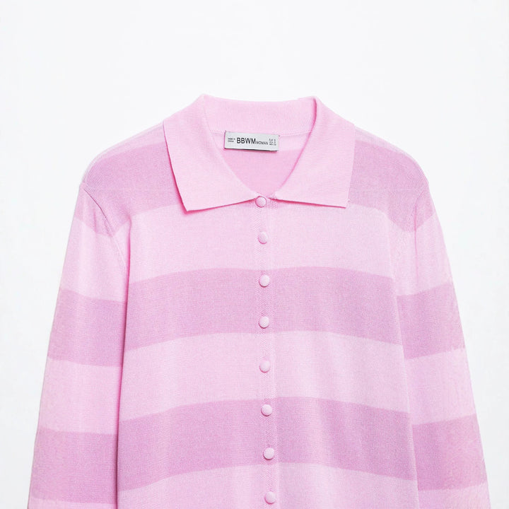 Damen Gestreifte Cropped Polo‑Strickjacke mit kastiger Silhouette und Rippbündchen Echoarchiv