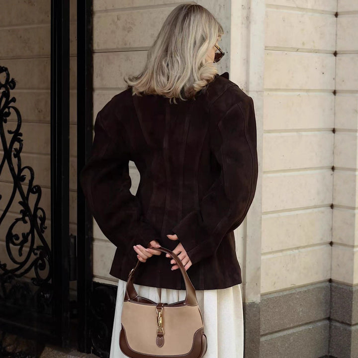 Damen Taillierter Velours‑Imitatblazer mit Doppelreiher und Pattentaschen Echo Archiv