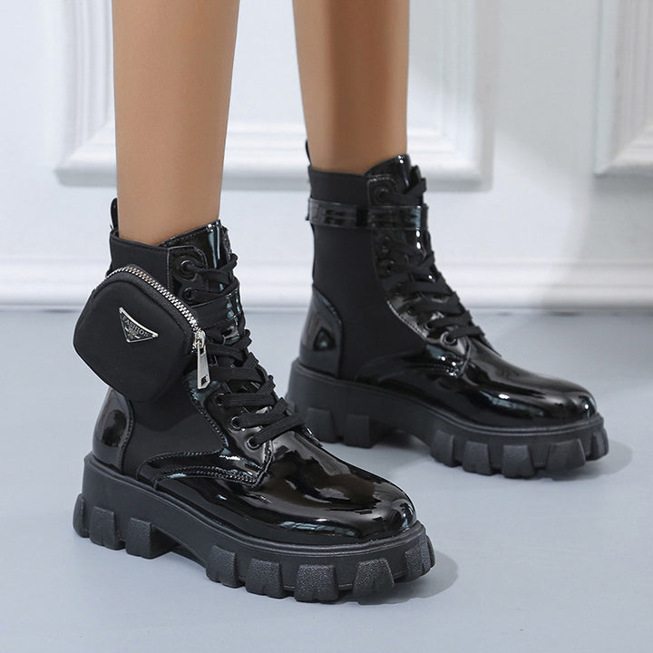 Damen nan Schnürhalbschaft-Boot im Utility-Style mit abnehmbarem Mini-Täschchen und Plateau-Profilsohle Echo Archiv