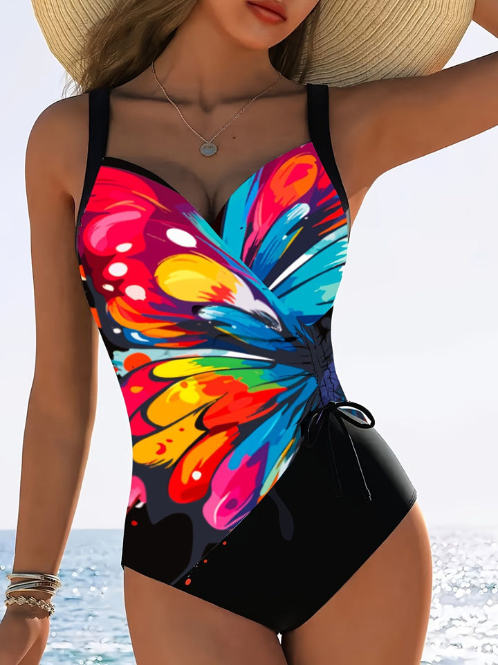 Damen Einteiliger Schwimmanzug mit kreativen Raffungselementen Echo Archiv