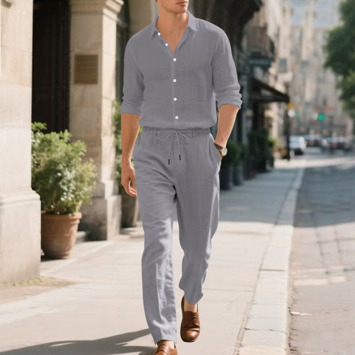 Herren lässige Leinen-Hose mit verstellbarem Kordelzug und modernem Schnitt Echoarchiv