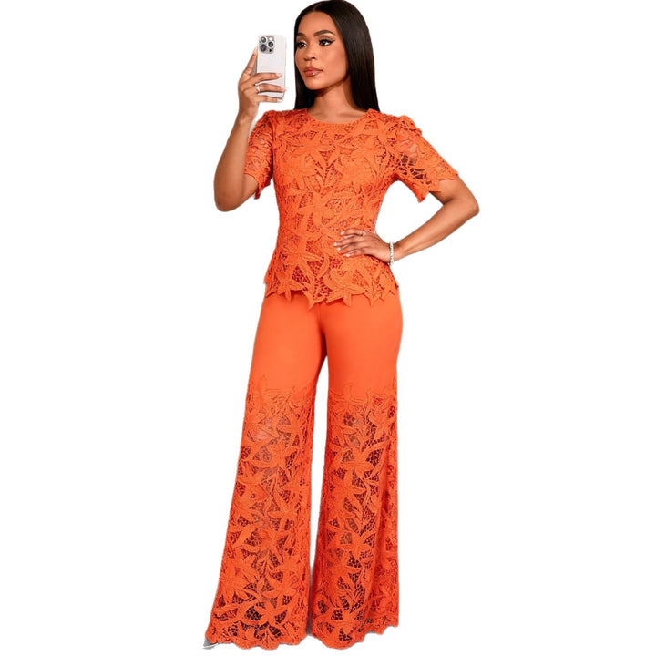 Damen elegante weit geschnittene Hose mit 3D gestickten Spitzenakzenten Echo Archiv