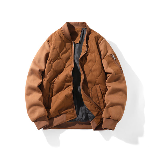 Men's Quilted Bomber Jacket with Ribbed Collar and Sleeve Zip Pocket – Brevano