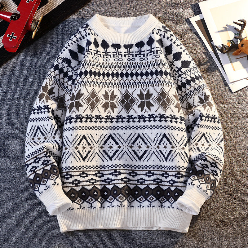 Herren gemusterter Pullover mit winterlichem Design und hohem Kragen Echoarchiv