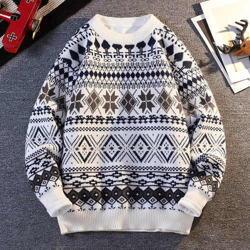 Herren gemusterter Pullover mit winterlichem Design und hohem Kragen Echoarchiv