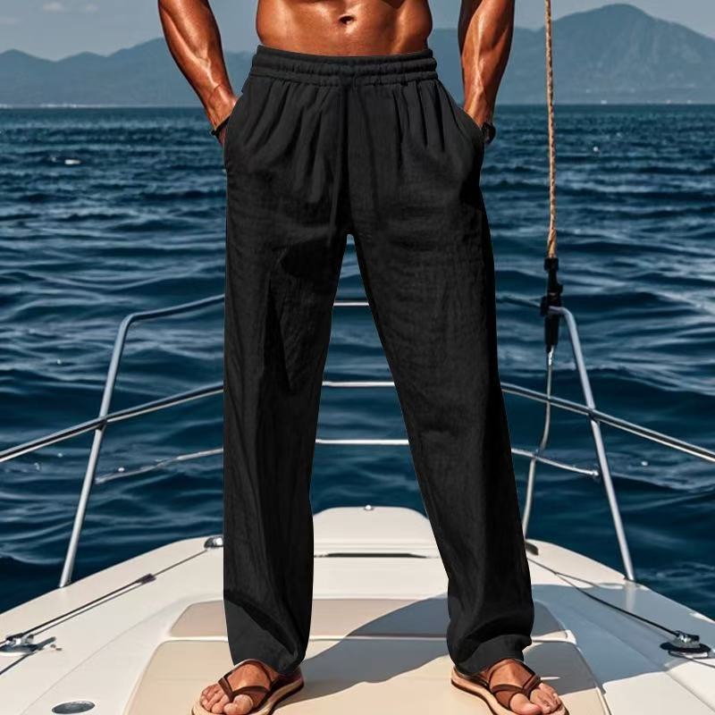 Herren lässige Sommer-Linenhose mit elastischem Bund und seitlichen Taschen Echoarchiv