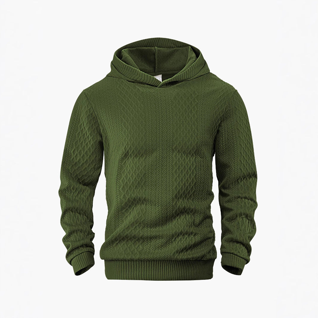 Herren nan strukturierter Schlauchkragen-Pullover mit Kapuze und Waben-Jacquard Echo Archiv