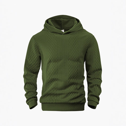 Herren nan strukturierter Schlauchkragen-Pullover mit Kapuze und Waben-Jacquard Echo Archiv
