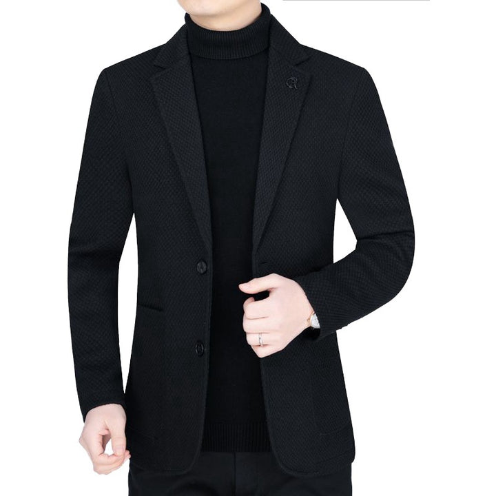 Herren Unstrukturiertes Slim-Fit Reiseblazer aus strukturierter Strickoptik mit aufgesetzten Taschen – Tianoro