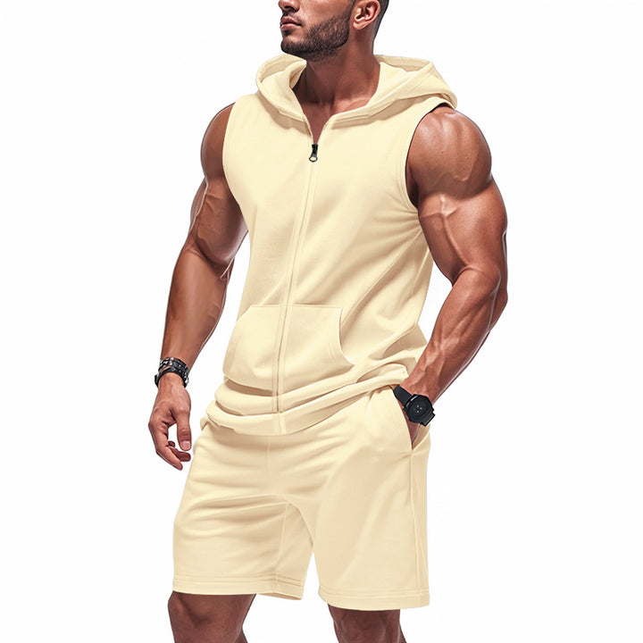 Herren nan sportliches Kapuzen-Set mit ärmelloser Sweatjacke, durchgehendem Reißverschluss und Trainingsshorts Echo Archiv