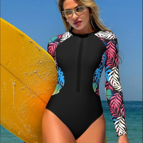 Damen Langärmliger Schwimmanzug mit floralem Design Echo Archiv