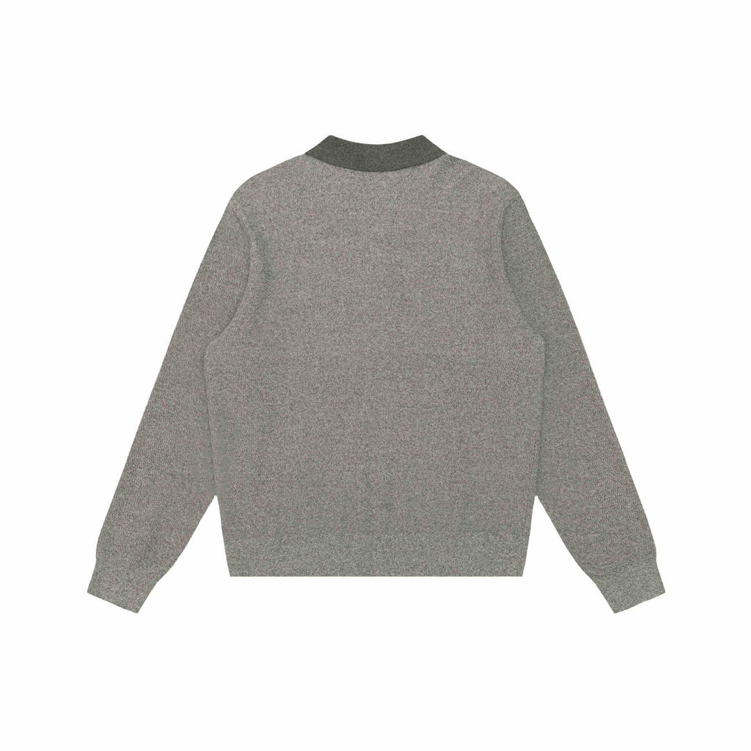Unisex Strukturierter Polokragen-Strickpullover mit Halbknopfleiste Echoarchiv