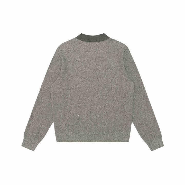 Unisex Strukturierter Polokragen-Strickpullover mit Halbknopfleiste Echoarchiv