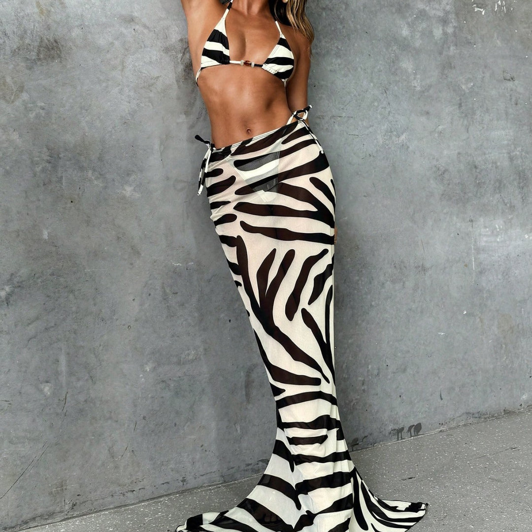 Damen Triangel-Bikini mit elegantem Wickelrock und tierischem Muster Echo Archiv