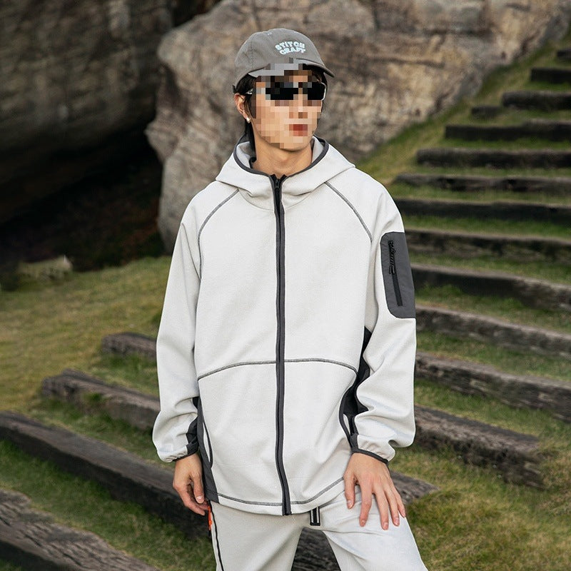 Herren Oversize Outdoor-Fleecejacke mit Kapuze, Ärmel-Reißverschlusstasche & Tunnelzug Echoarchiv