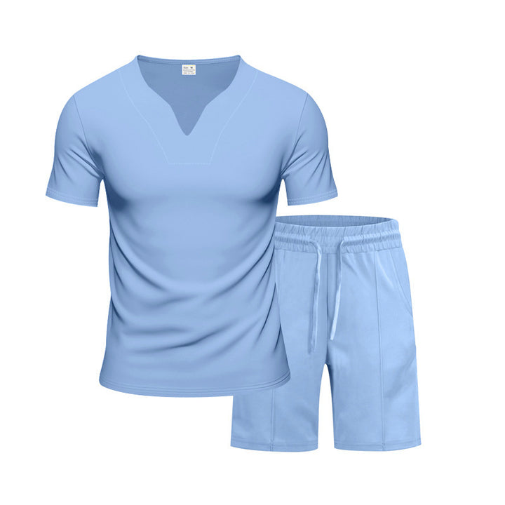 Herren Sportliches Freizeit-Set mit atmungsaktivem V-Ausschnitt T-Shirt und elastischen Shorts Echoarchiv